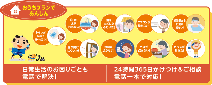 おうちプランであんしん。日常生活のお困りごとも電話で解決！24時間365日かけつけ＆ご相談電話1本で対応！